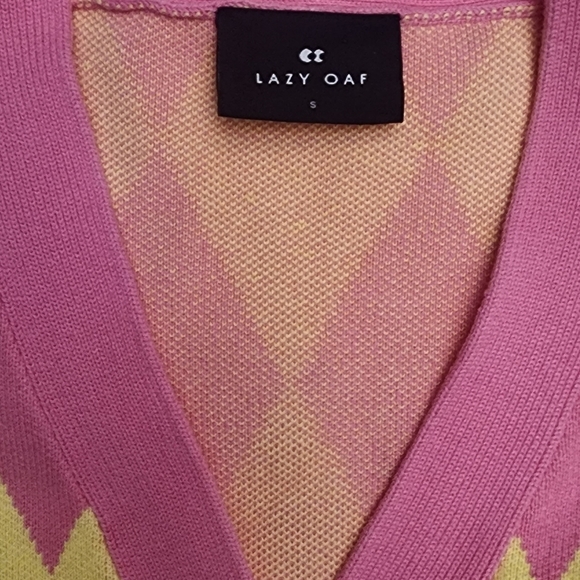 Lazy Oaf Pink And Yellow Harlequin Cardigan - Picture 4 of 5